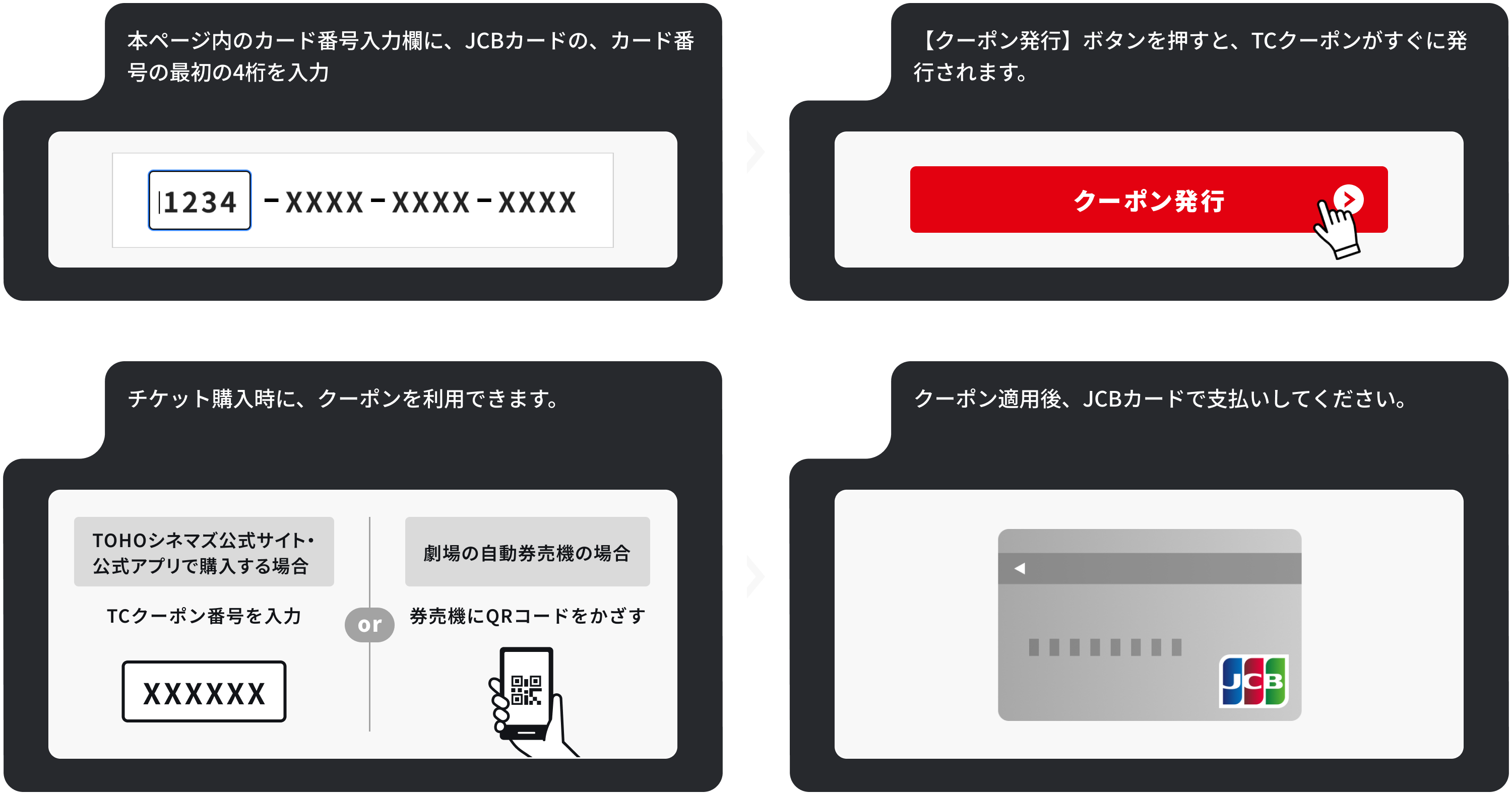 Step01: 本ページ内のカード番号入力欄に、JCBカードの、カード番号の最初の4桁を入力